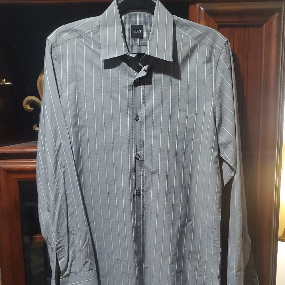 Hugo Boss Charcoal Pinstripe Dress Shirt